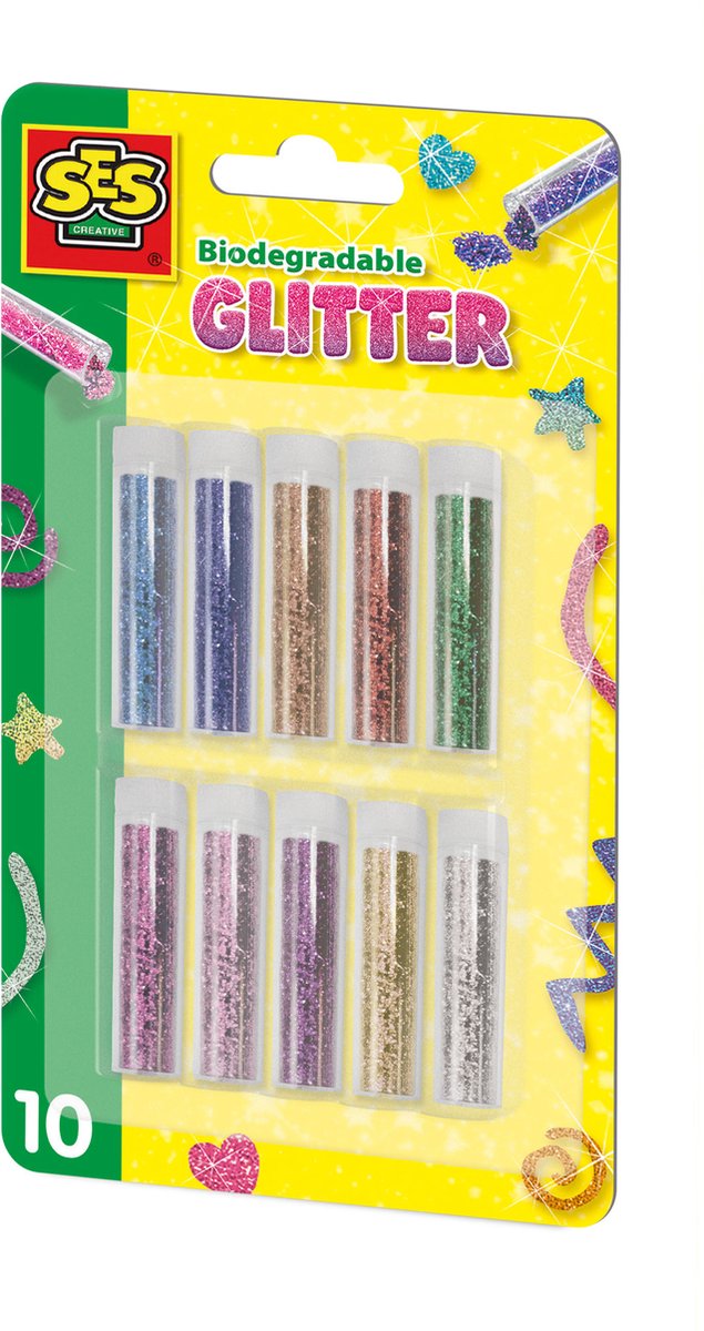 Ses creative - biologisk nedbrydeligt glitter - 10 farver glitter - glitter til håndværk - glitterrør - drys glitter