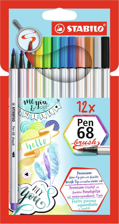 Stabilo pen 68 - premium børste tusch - med fleksibel børstespids - etui med 12 forskellige farver