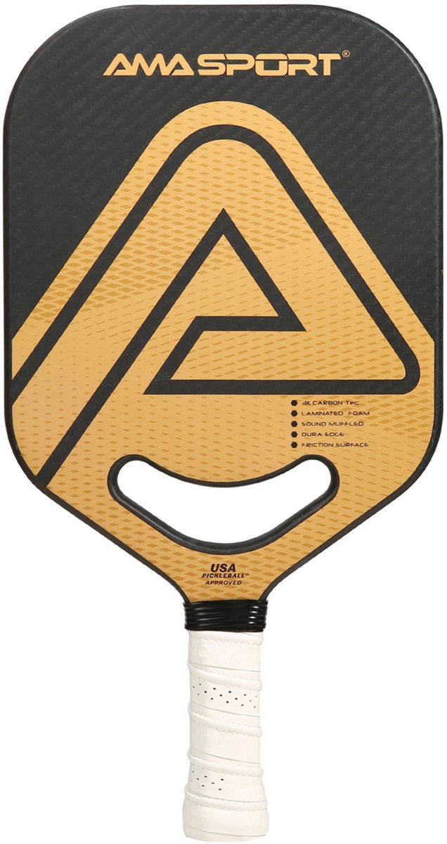 Ama sport pickleball padle pp002-3kg guld sort – 3k carbon overflade – 20 mm kerne – aero-duraedge luftdynamisk hals –