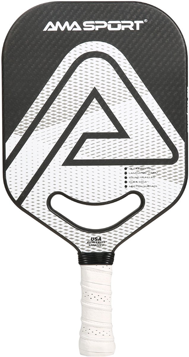 Ama sport pickleball padle pp002-3kw hvid sort – 3k carbon overflade – 20 mm kerne – aero-duraedge luftdynamisk hals –