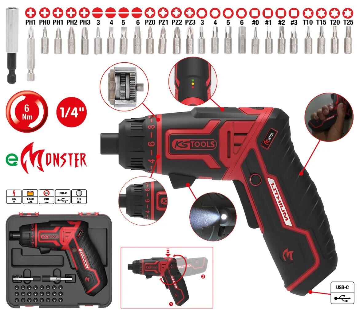 Ks tools akku skruetrækker monster akku bit boresæt 27 stk.