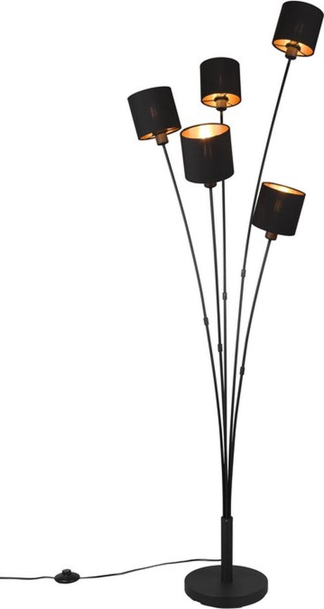 Rl live your light reality tommy - gulvlampe - sort - ekskl. 5x e14 - fodkontakt - h163cm - skærme sort guld