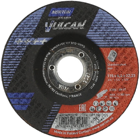 Norton schruppscheibe vulcan rustfrit stål slibeskiver 115x6.4x22 vulkan rustfrit stål
