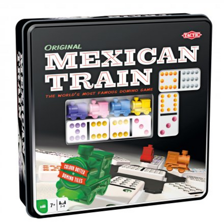 Taktisk domino mexicansk tog – brætspil – luksus dåse – verdensberømt dominospil med farvede sten – 2 til 8 spillere – fra 7 år
