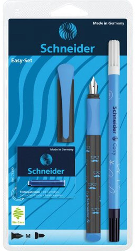 Schneider skriveredskaber schneider fyldepennesæt - easy - blå - fyldepennesæt - blæk viskelæder - blækpatroner - s-74390