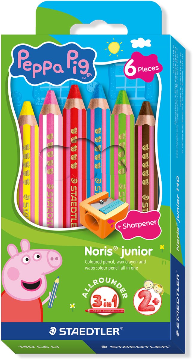 Staedtler peppa pig x noris junior 3-i-1 farveblyant - sæt med 6 stk.