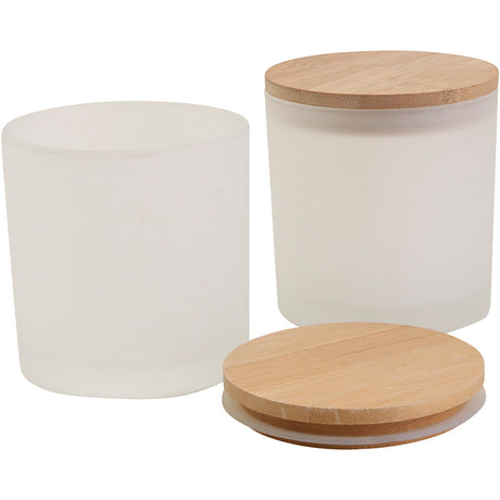 Glaskrukker med trælåg, h: 9 cm, d 8 cm, størrelse 8 cm, 315 ml, 12 stk. 1 æske