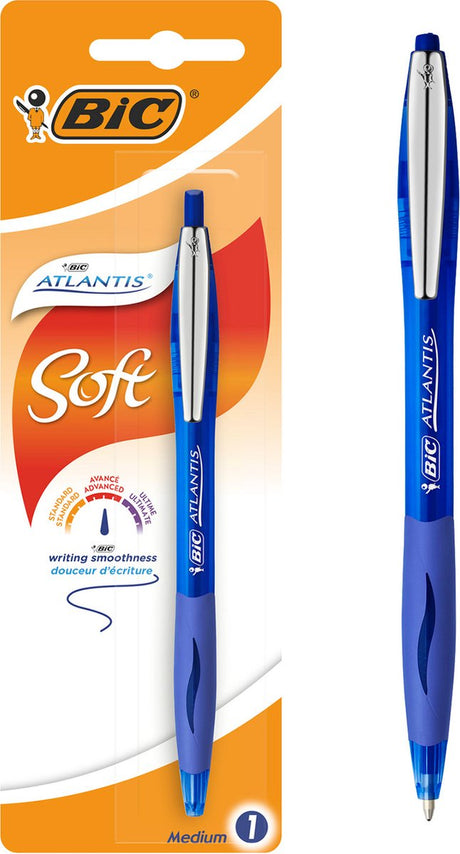 Bic atlantis blød kuglepen med kliksystem - blå - pakke med 1 stk - medium spids 1 mm