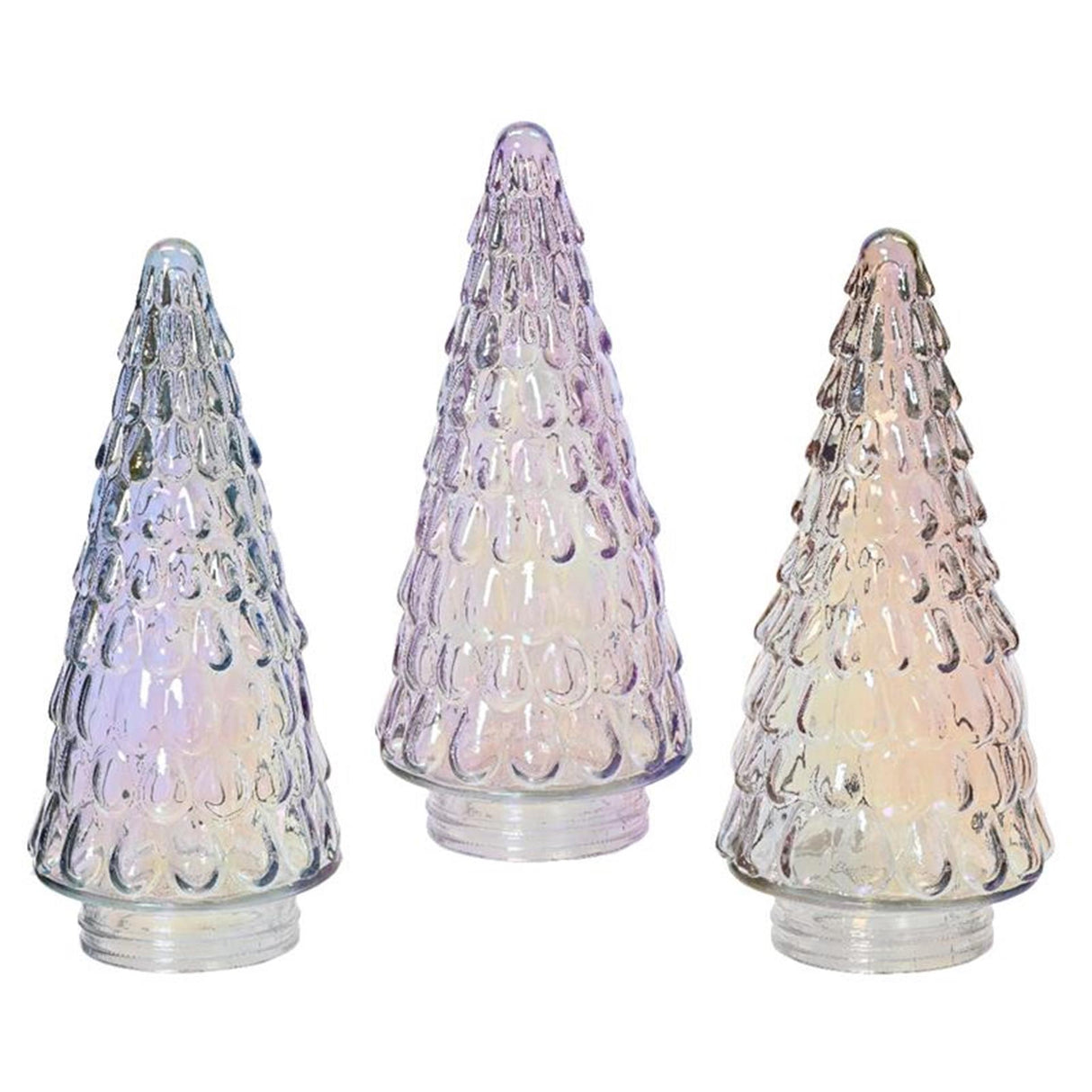 Decoris dekorativt juletræ lavet af glas med iriserende effekt iris sølv iris blush pink iris lilla breeze dia10,8x23,5cm