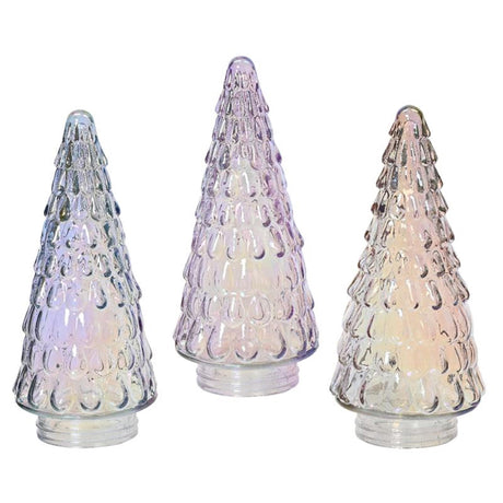 Decoris dekorativt juletræ lavet af glas med iriserende effekt iris sølv iris blush pink iris lilla breeze dia10,8x23,5cm