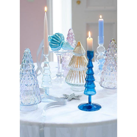 Decoris dekorativt juletræ lavet af glas med iriserende effekt iris sølv iris blush pink iris lilla breeze dia10,8x23,5cm