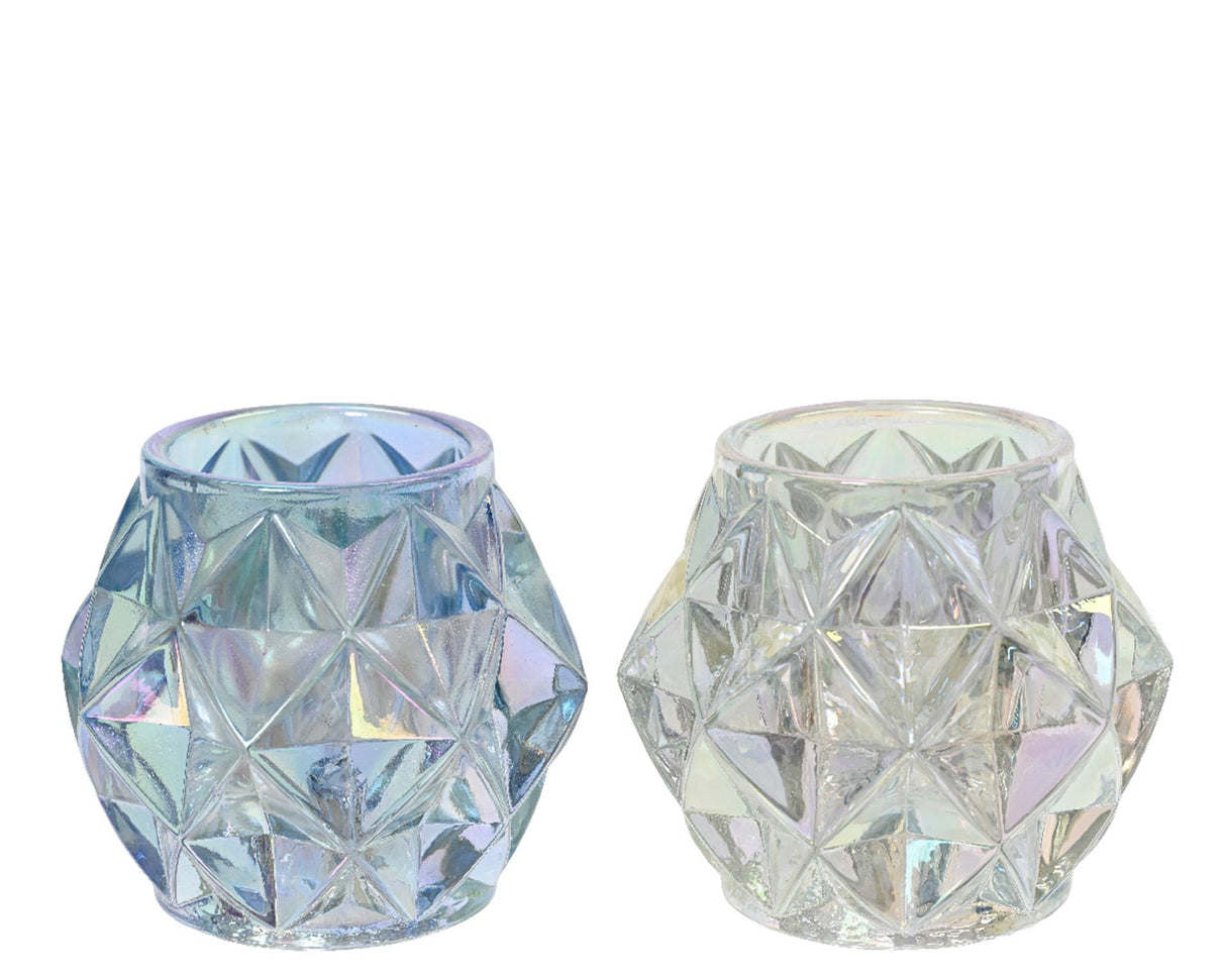 Decoris fyrfadsstage iriserende glas blå gennemsigtig dia7,6x7cm