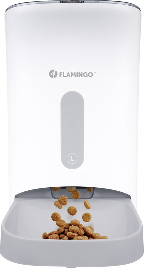 Flamingo automatisk hunde- og kattefoderbar – foderautomat – med timerfunktion – 4,5l – model odion – hvid