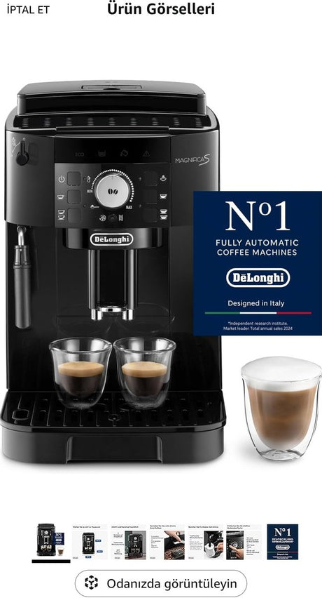 De'longhi magnifica s ecam11.112.b, fuldautomatisk kaffemaskine med mælkeskummer til cappuccino, espresso direkte valgknapper og drejekontrol, 2-kops funktion, sort