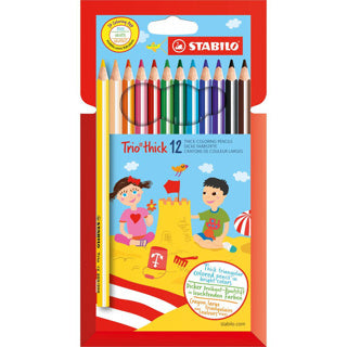 Stabilo trio tyk - trekantede farveblyanter med ekstra tyk kerne 4,2 mm - etui med 12 farver