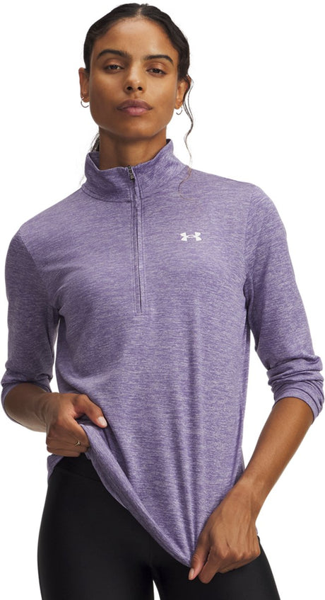 Under armour tech 1 2 zip-twist-ppl sportstrøje til kvinder - lilla luksus - hvid
