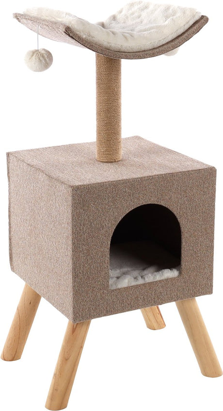 Flamingo kradsestolpe – scandi beige naturhvid – 36 × 43 × 82 cm – jute kradsestolpe – med liggende platformslæ – skandinavisk design – til katte