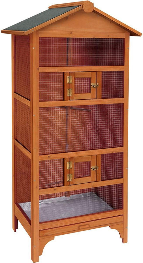 Flamingo voliere klassisk Nevada brun – trævoliere til udendørs indendørs – 78x57x157,5 cm – fuglebur træ