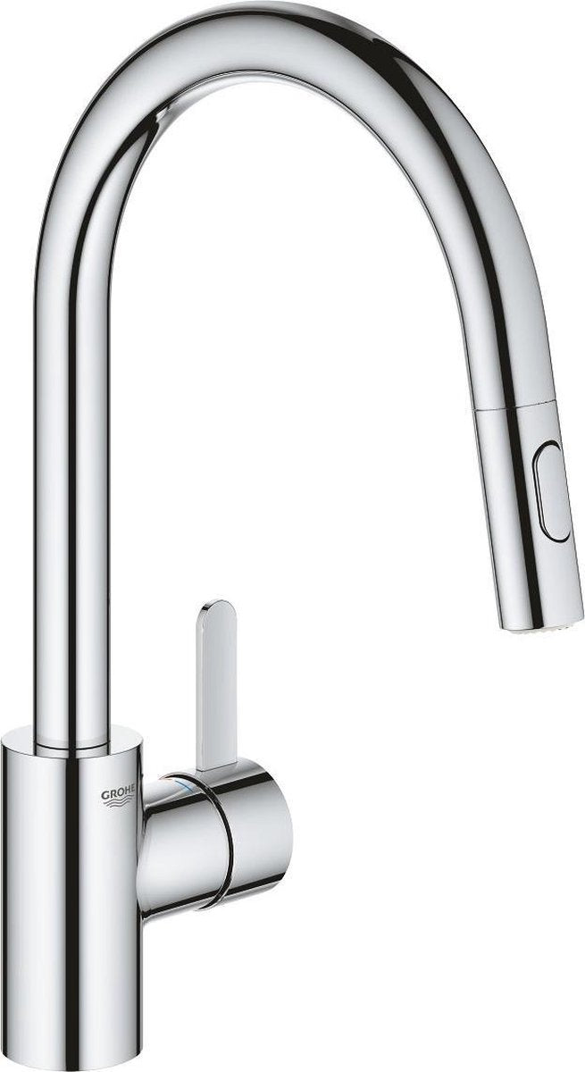 Grohe eurosmart kosmopolitisk køkkenhane - høj tud - 360° drejeområde - med udtrækbar håndbruser og 2 stråletyper - krom