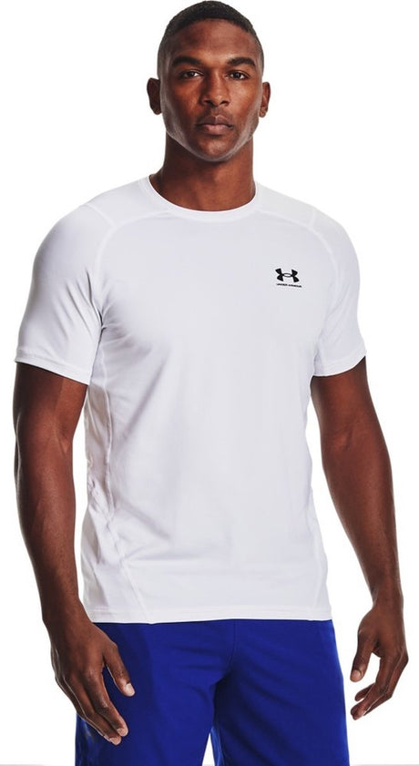 Under armour ua hg armour fitted ss-wht heren sportshirt - wit - zwart l
