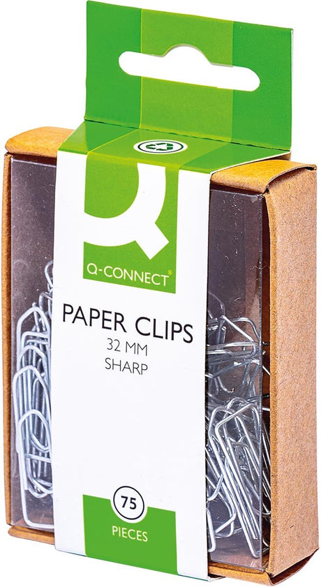Q-connect papirklemmer, 32 mm, æske med 75 stykker, 10 stykker kan hænges
