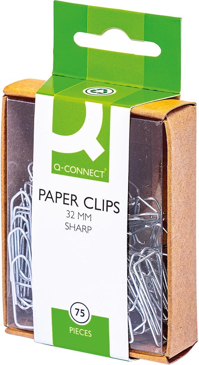Q-connect papirklemmer, 32 mm, æske med 75 stykker, 10 stykker kan hænges