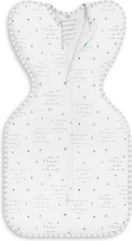 Love to dream ™ babyslaapzak swaddle up™ - inbakeren - baby 0-3 maanden - 3.5-6 kg - zomer - 0.2 tog- wit met tekst