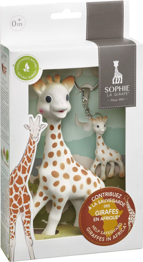 Sophie the giraffe save the giraffes gavesæt - nøglering - 100% naturgummi - 2-delt