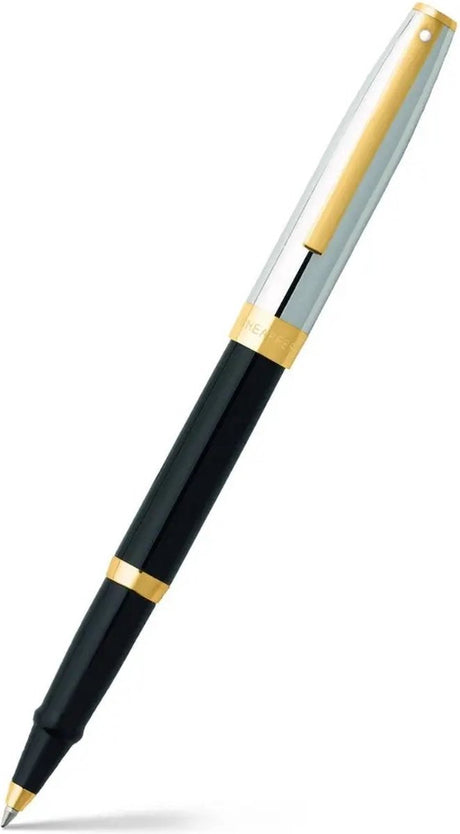 Sheaffer rollerball - sagaris - blank sort med krom og guld - nib m - skrivefarve sort - sf-e1947551