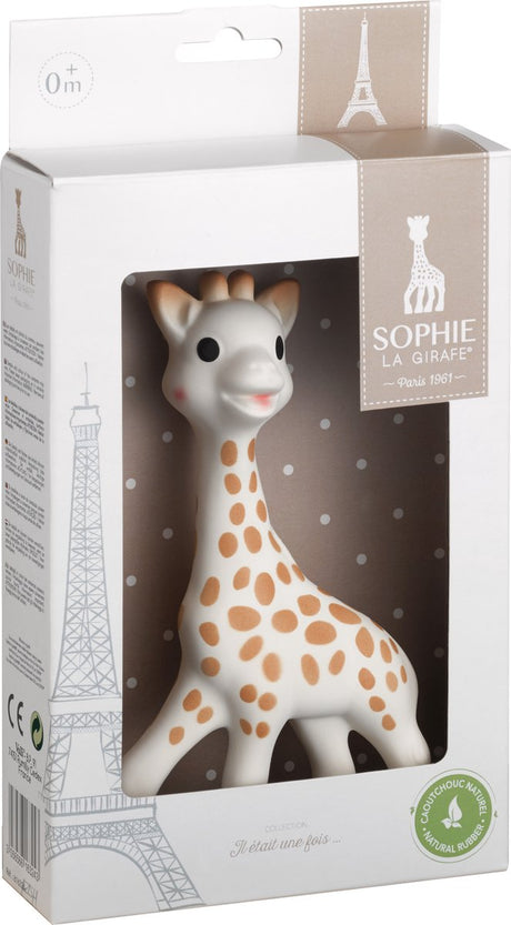 Sophie the giraffe - børnelegetøj - børnelegetøj - babylegetøj - barselsgave - baby shower gave - i hvid gaveæske - 100% naturgummi - fra 0 måneder - 17 cm - beige brun
