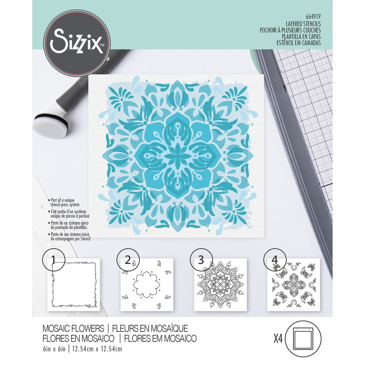 Sizzix • lagdelte stencils mosaikblomster 4 stk