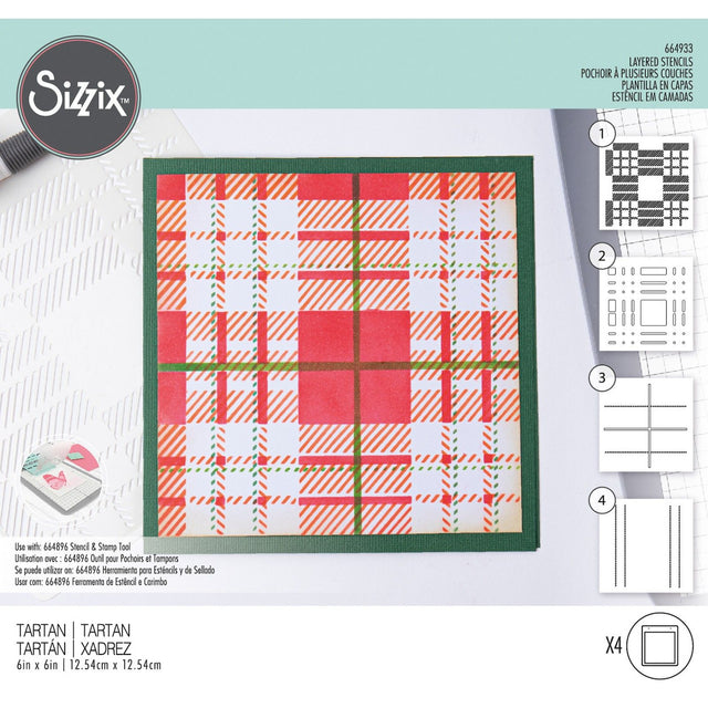Sizzix • lagdelte stencils tartan 4 stk