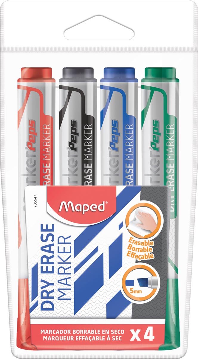 Maped office maped whiteboard marker jumbo | mejselformet spids | æske med 4 stk i assorterede farver