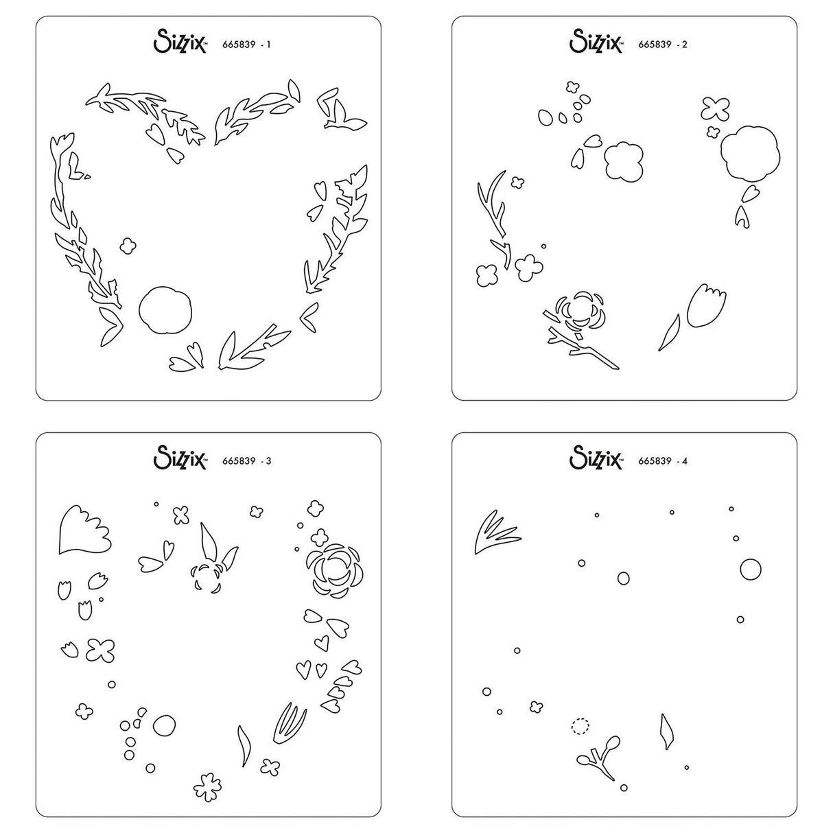 Sizzix • lagdelte stencils hjertekrans 4 stk