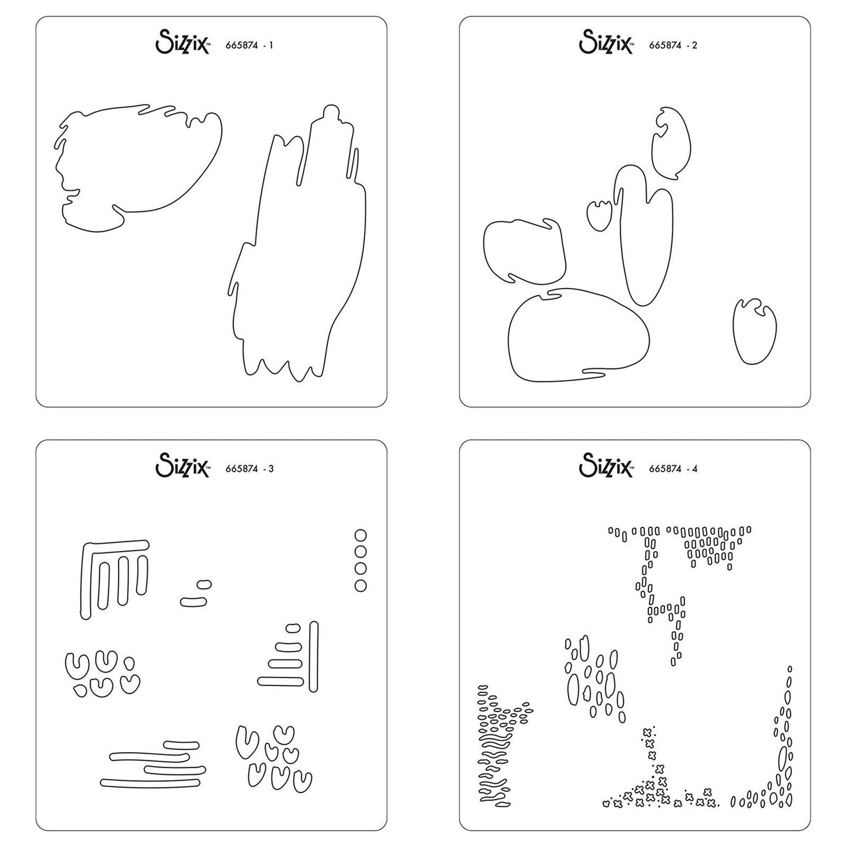 Sizzix • lagdelte stencils abstrakt markerer 4 stk
