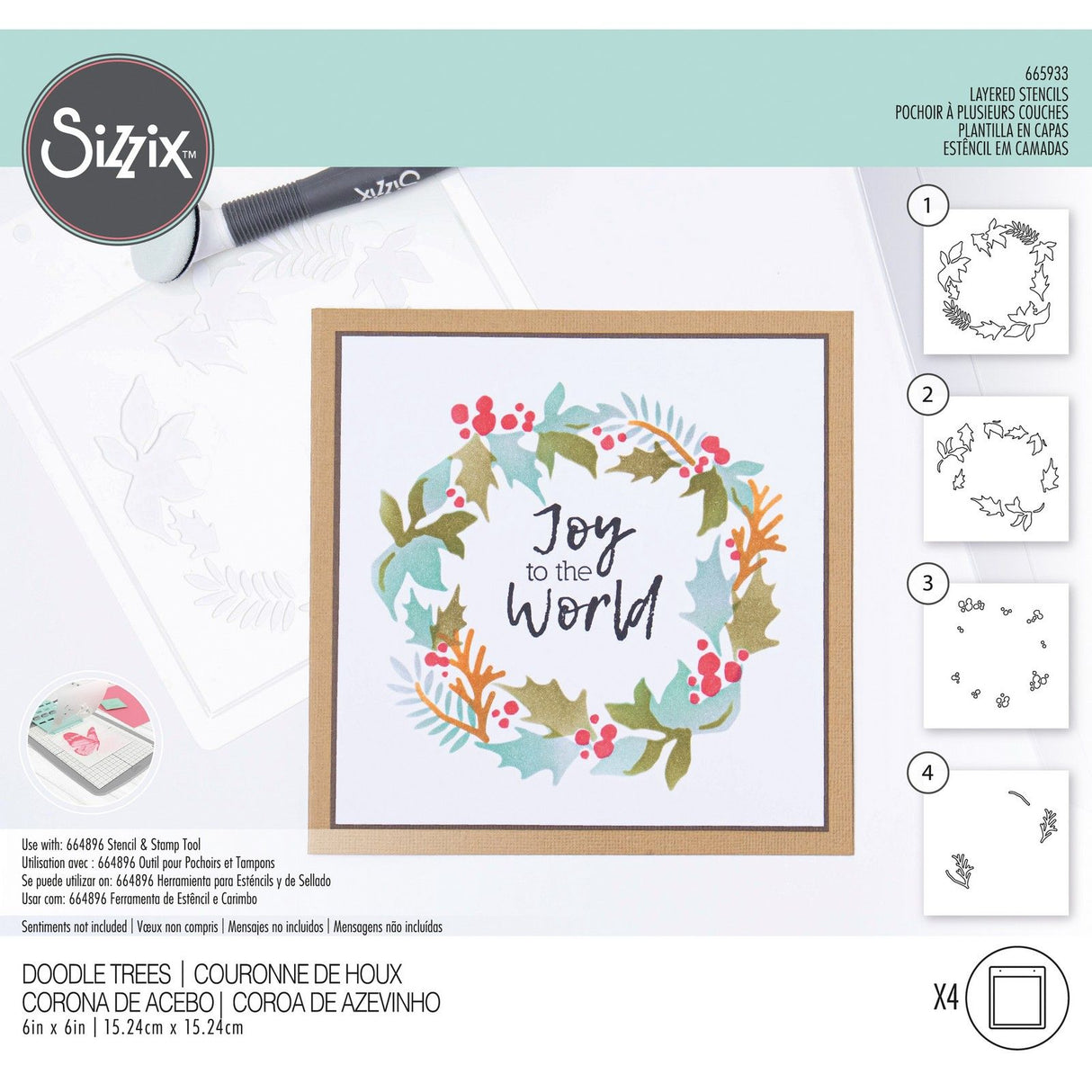 Sizzix • lagdelte stencils kristtornkrans 4 stk