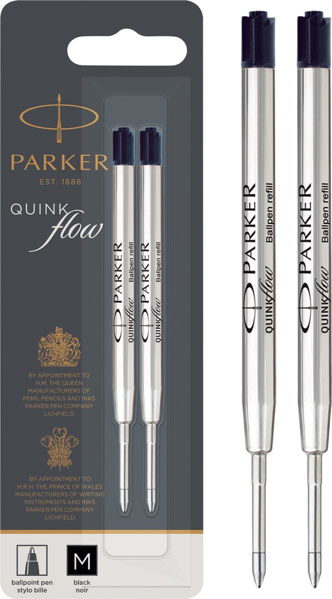 Parker kuglepen refills | mellempunkt | sort quinkflow blæk | 2 stk