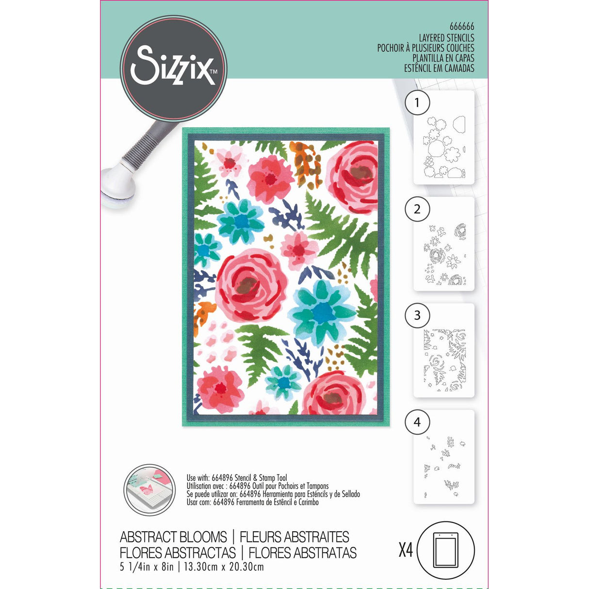 Sizzix • lagdelt stencil a6 abstrakte blomster 4 stk