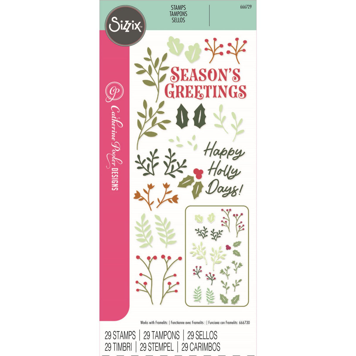 Sizzix • klart stempelsæt happy holly days 29stk