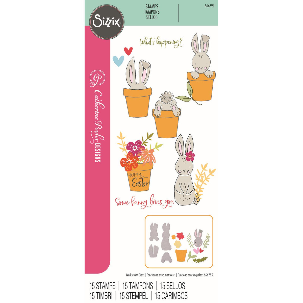 Sizzix • klare frimærker kaninbider blomstrer 12 stk