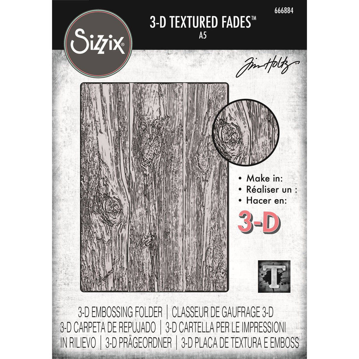 Sizzix • 3-d tekstur falmer prægningsmappe tømmer stor a5 af tim holtz