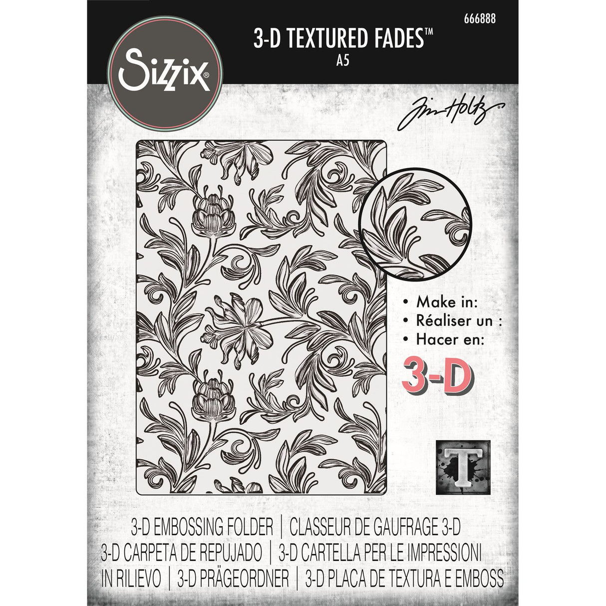 Sizzix • 3-d tekstur falmer prægningsmappe botanisk stor a5 af tim holtz