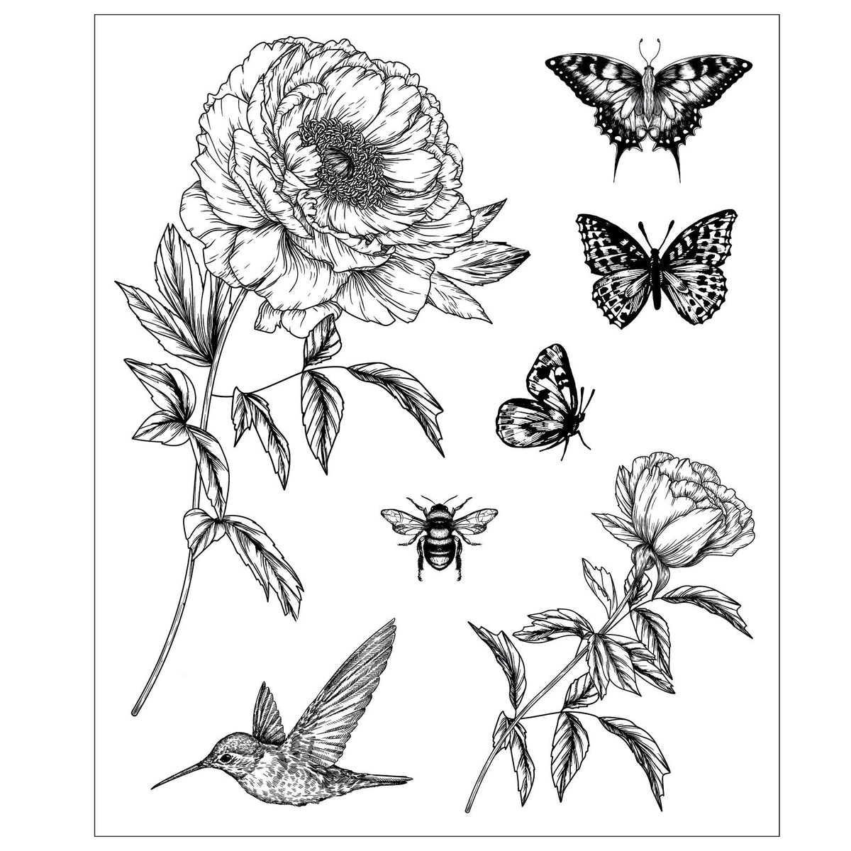 Sizzix • klart stempelsæt 7 stk. blomster og væsner af pilulv