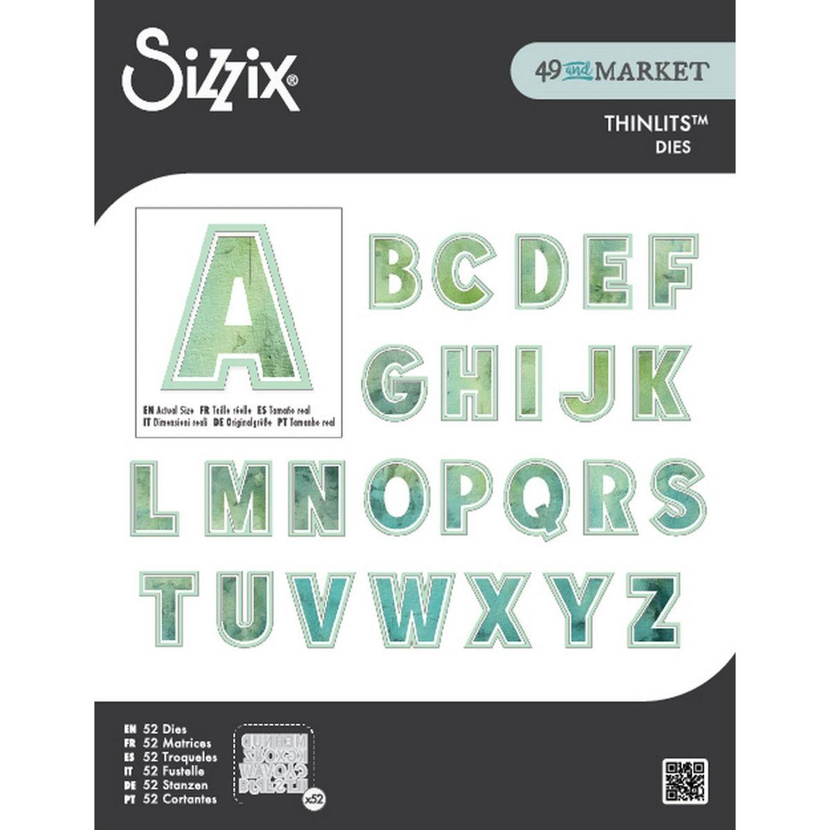 Sizzix • thinlits die sæt 52 stk dette eller hint 2 tommer alfabet med 49 og marked