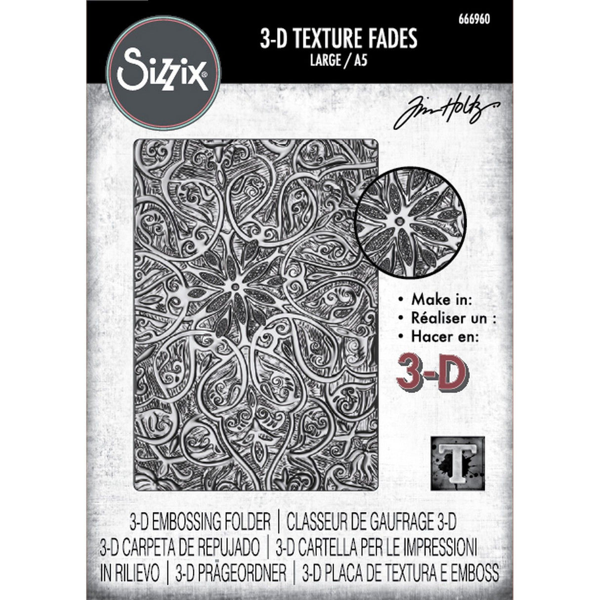 Sizzix • 3-d tekstur falmer prægningsmappe indgraveret a5 af tim holtz