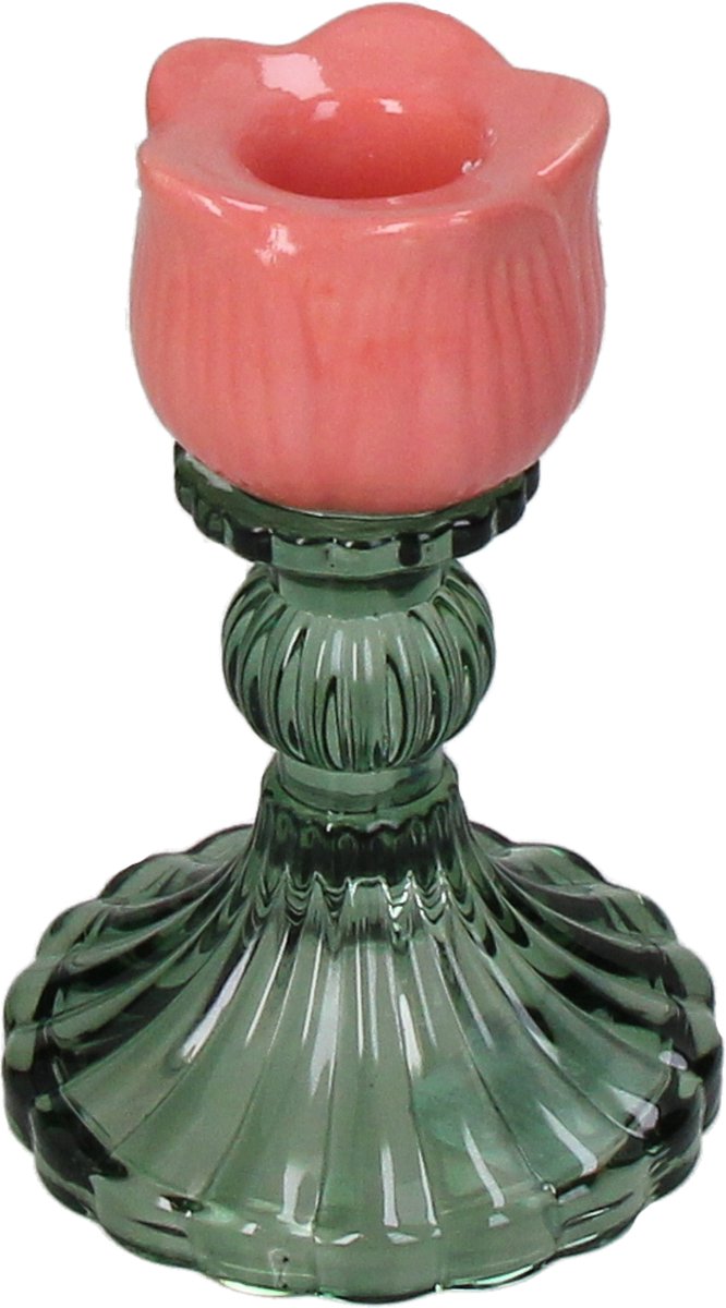 Hd collection kandelaar tulp glas 8x8x12cm
