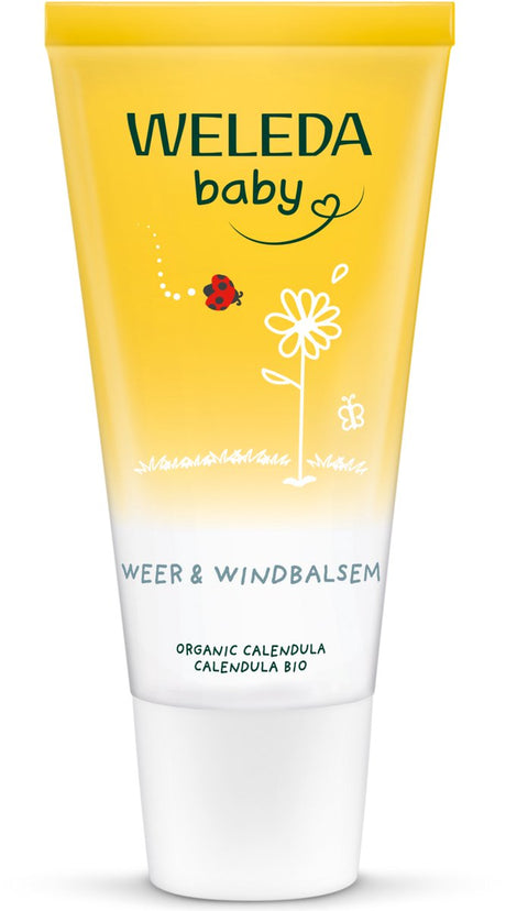 Weleda baby vejr- og vindbalsam - calendula - intensiv pleje i dårligt og koldt vejr - danner et naturligt beskyttende lag uden at lukke huden - 100% naturlige ingredienser - 30ml