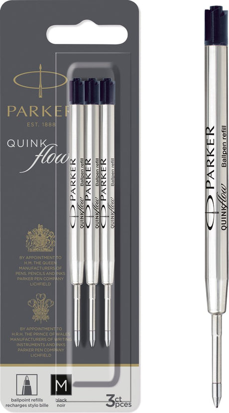 Parker kuglepen refill - medium spids (1,0 mm) - sort quink blæk - 3 stk.