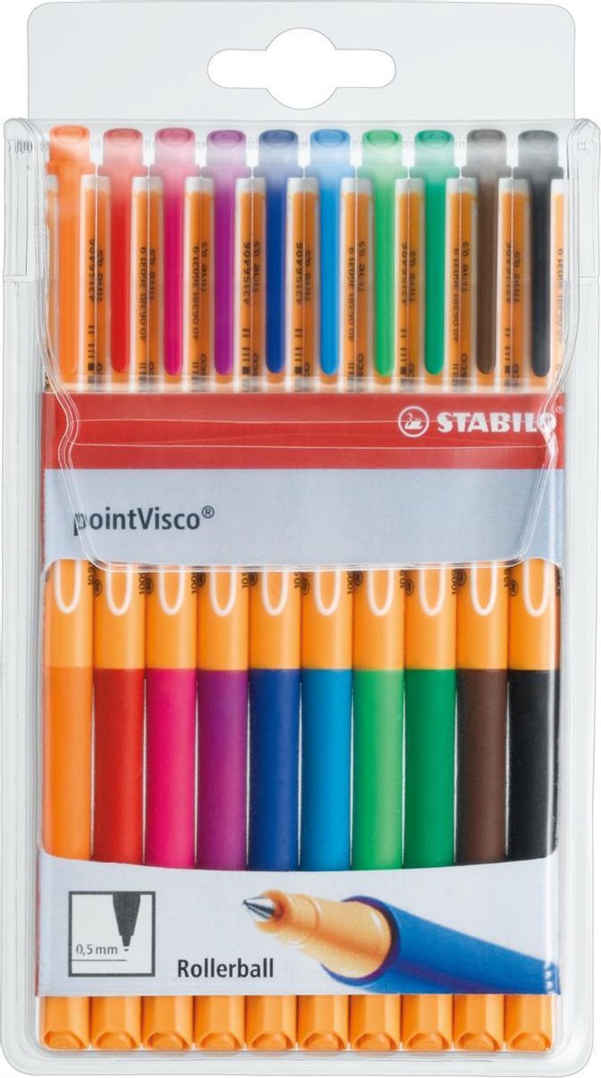 Stabilo pointvisco - rollerball - medium 0,5 mm - kuffert med 10 farver