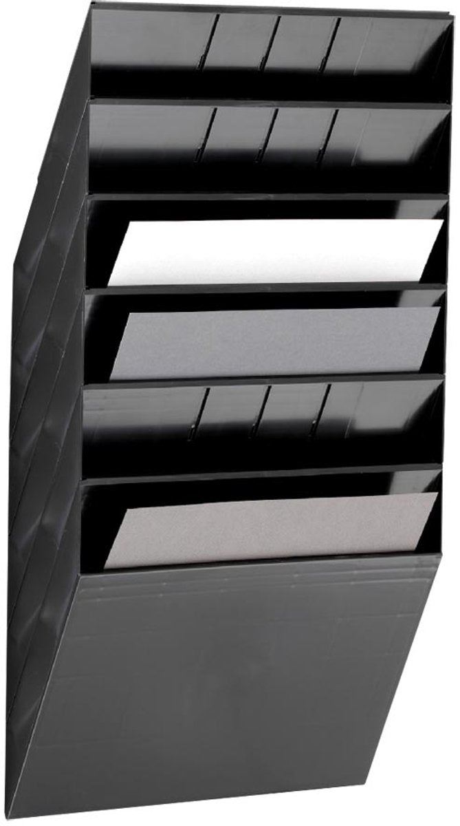Holdbar brochureholder flexiboxx 6, 6 rum, A4, liggende, sort